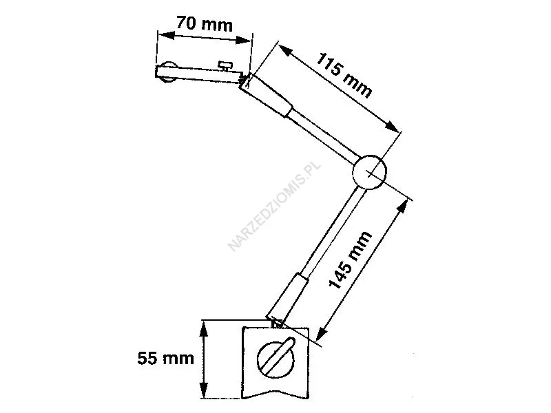 Rysunek techniczny: Statyw pomiarowy z mechanizmem ustawiania: Max. ustawiana wysokość 330 mm, A:70mm - LIMIT